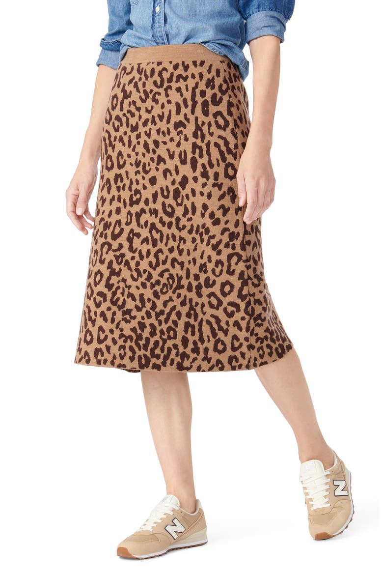Leopard Sweater Skirt, Main, color, HEATHER ACORN COFFEE