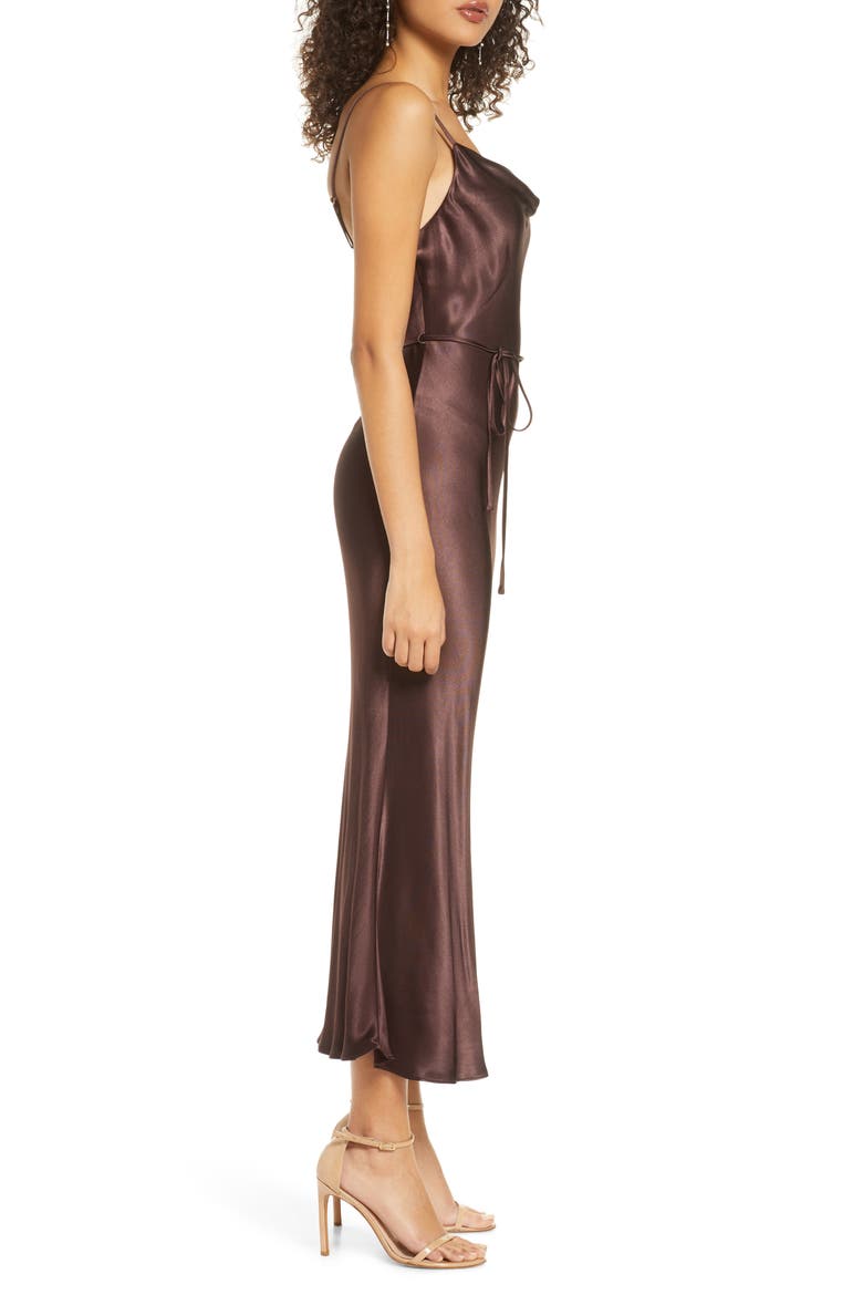 Cowl Neck Midi Slipdress, Alternate, color, CHOCOLATE