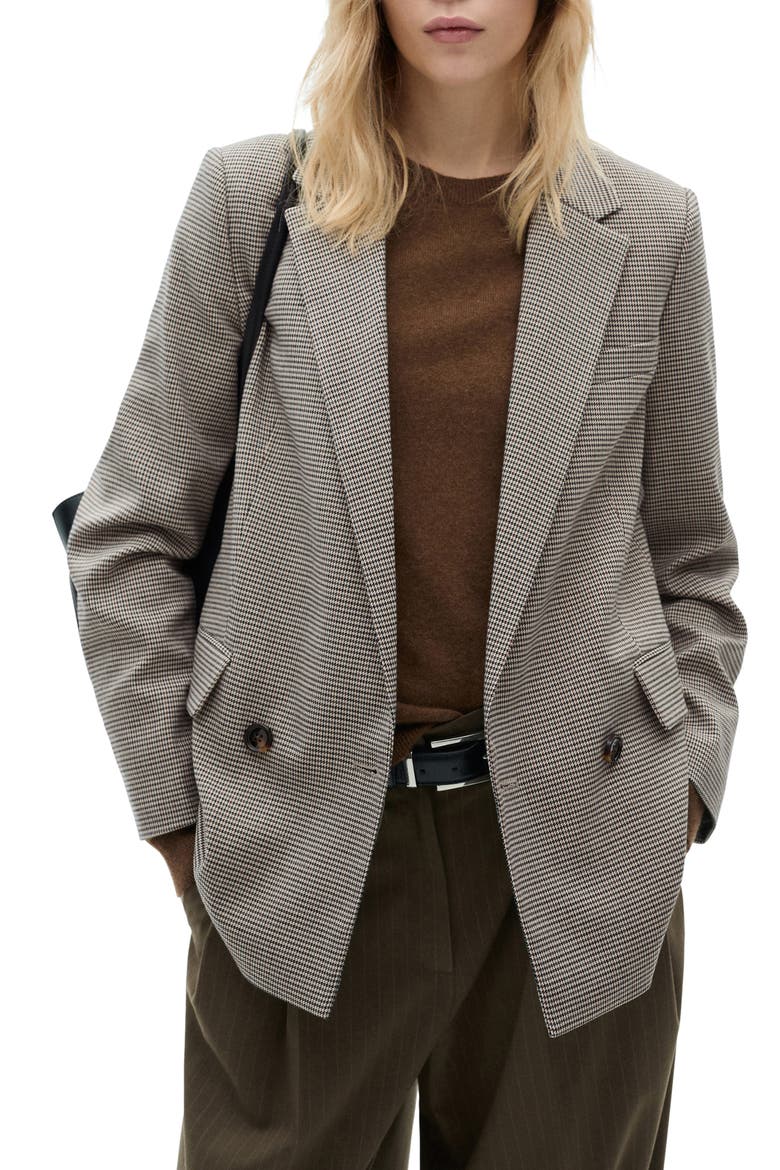 Houndstooth Check Blazer, Main, color, BROWN