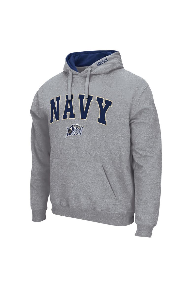 Men's Colosseum Heather Gray Navy Midshipmen Arch & Logo 3.0 Pullover Hoodie, Alternate, color, Heather Gray