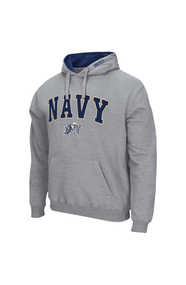 COLOSSEUM Men's Colosseum Heather Gray Navy Midshipmen Arch & Logo 3.0 Pullover Hoodie, Alternate, color, Heather Gray
