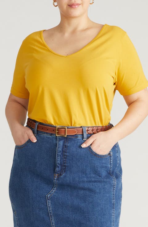 Double V-Neck T-Shirt (Plus)