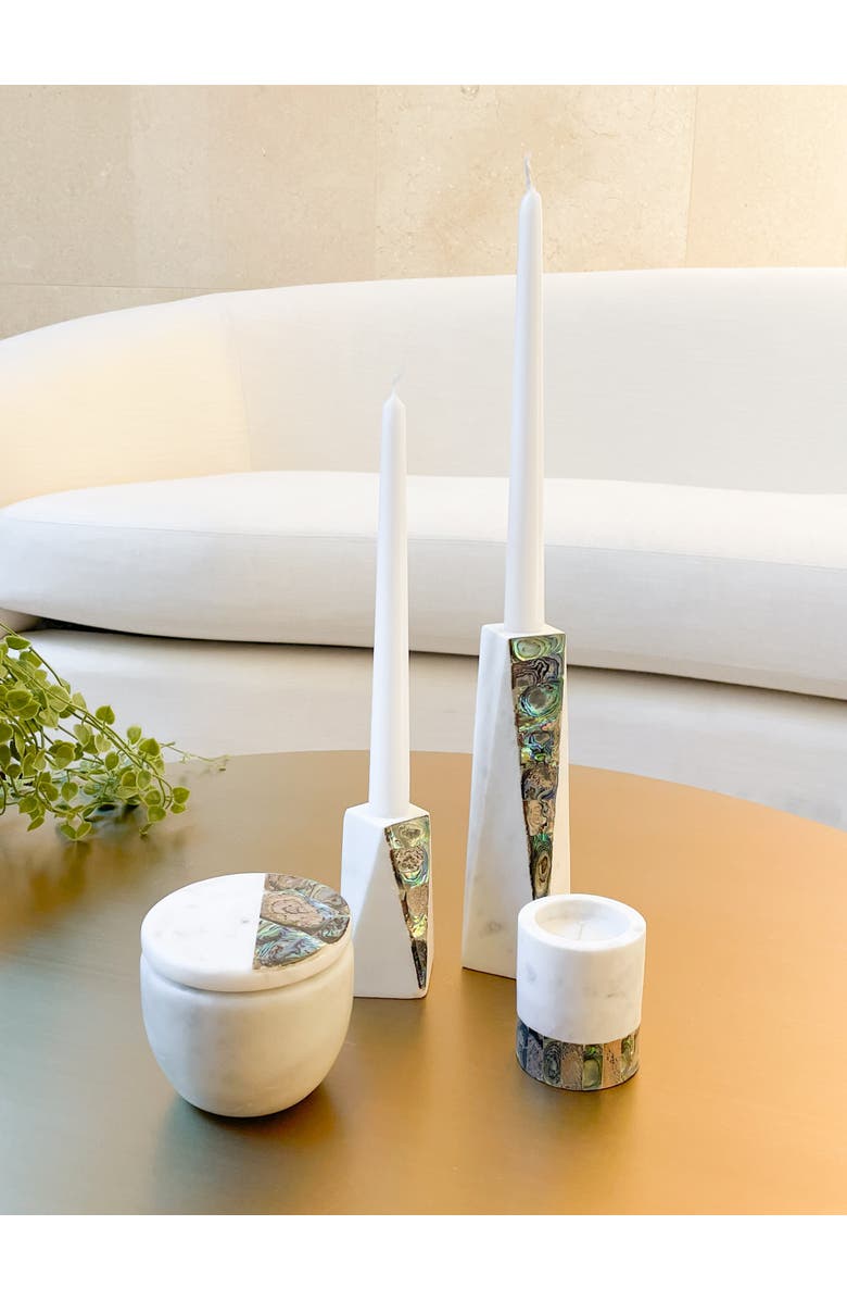 Anaya Rainbow Pearl Marble Candle Holder, Alternate, color, White