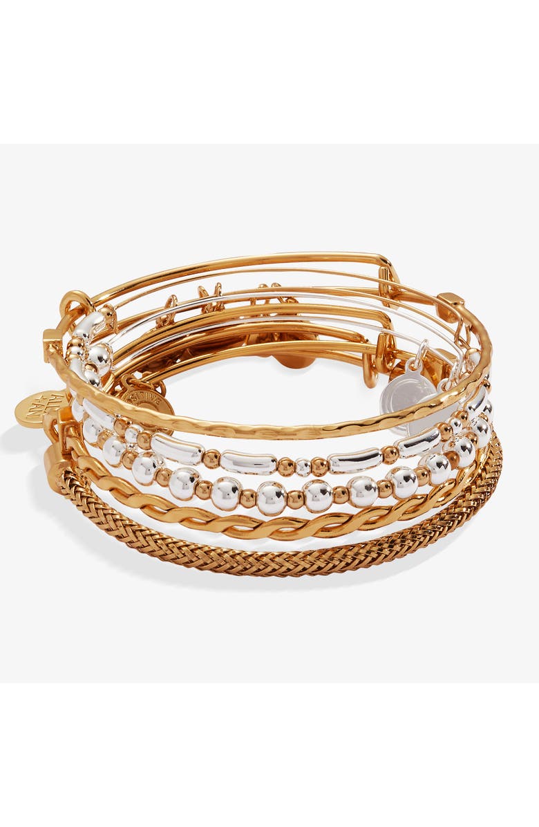 Alex and Ani Set of 5 Two-Tone Textured Bangle Bracelets, Main, color,