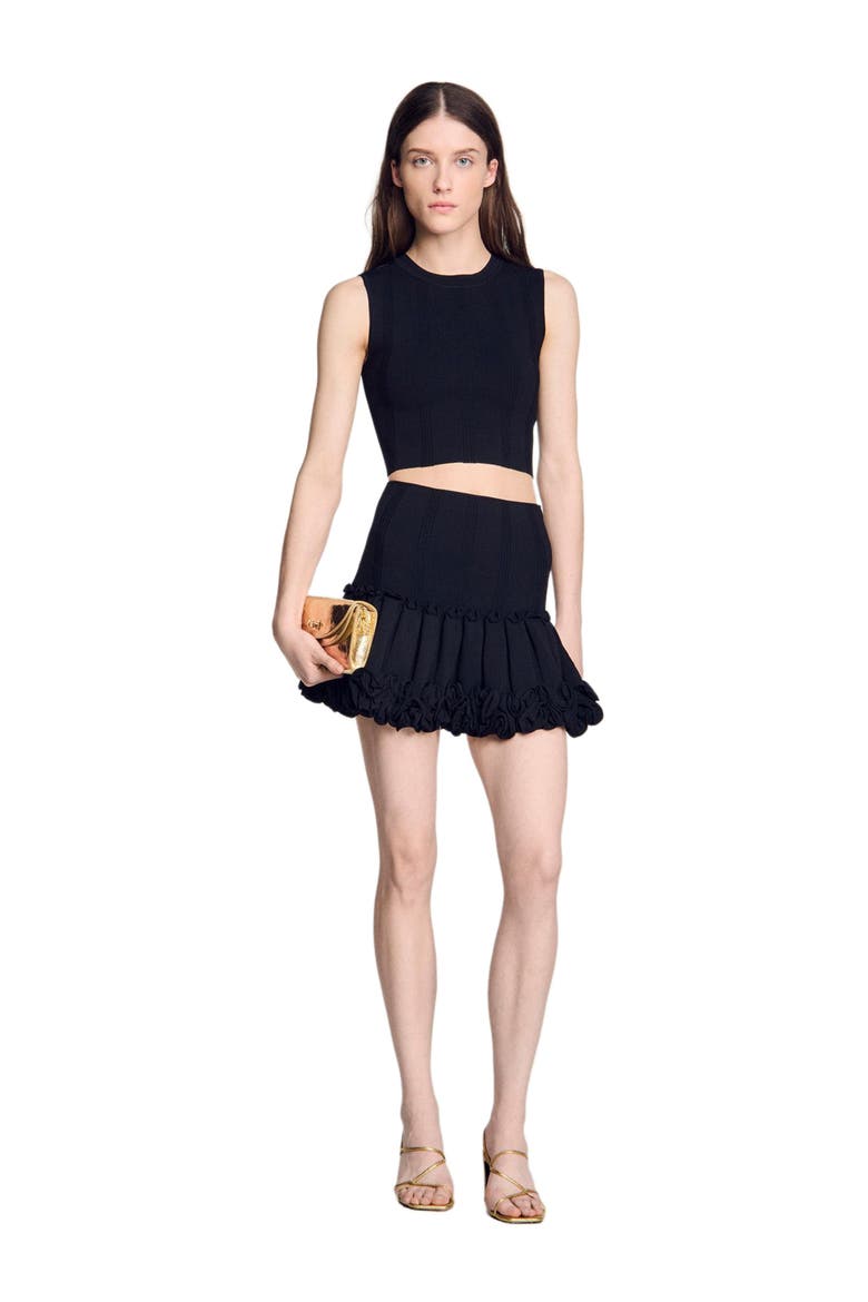 Short ribbed knit skirt, Alternate, color, Black