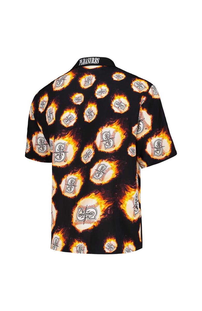 PLEASURES Men's PLEASURES  Black Seattle Mariners Flame Fireball Button-Up Shirt, Alternate, color, Black