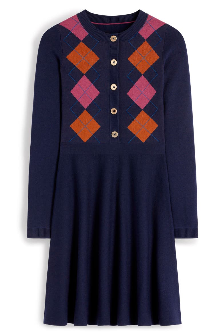 Argyle Long Sleeve Jacquard Dress, Main, color, NAVY ARGYLE