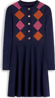 Boden Argyle Long Sleeve Jacquard Dress