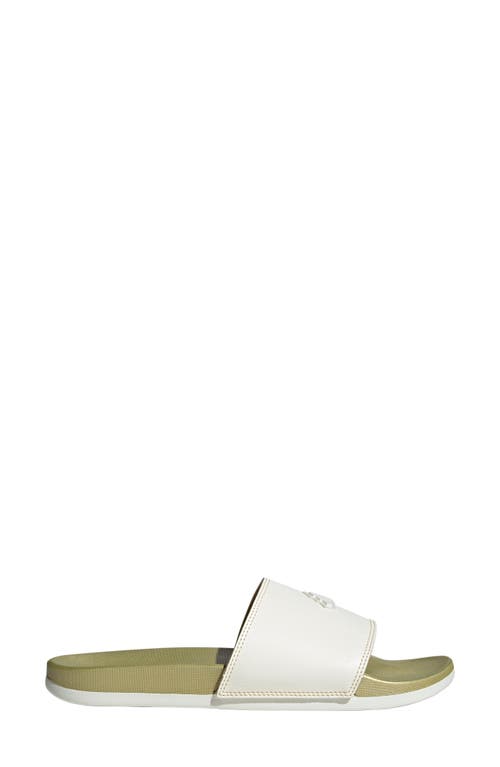 Adidas Originals Adidas Adilette Comfort Slide Sandal In White/white/gold Metallic