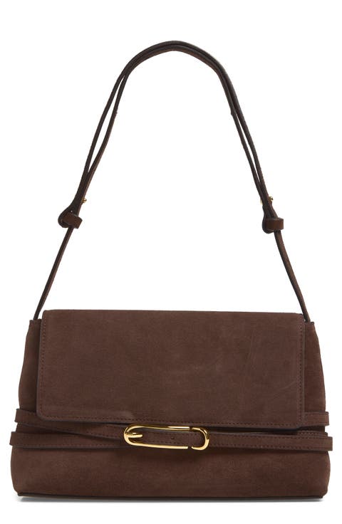Belted Suede Shoulder Bag