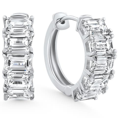 6.30Ct Emerald Cut Diamond Hoops 14k Gold Lab Grown Earrings 3/4"