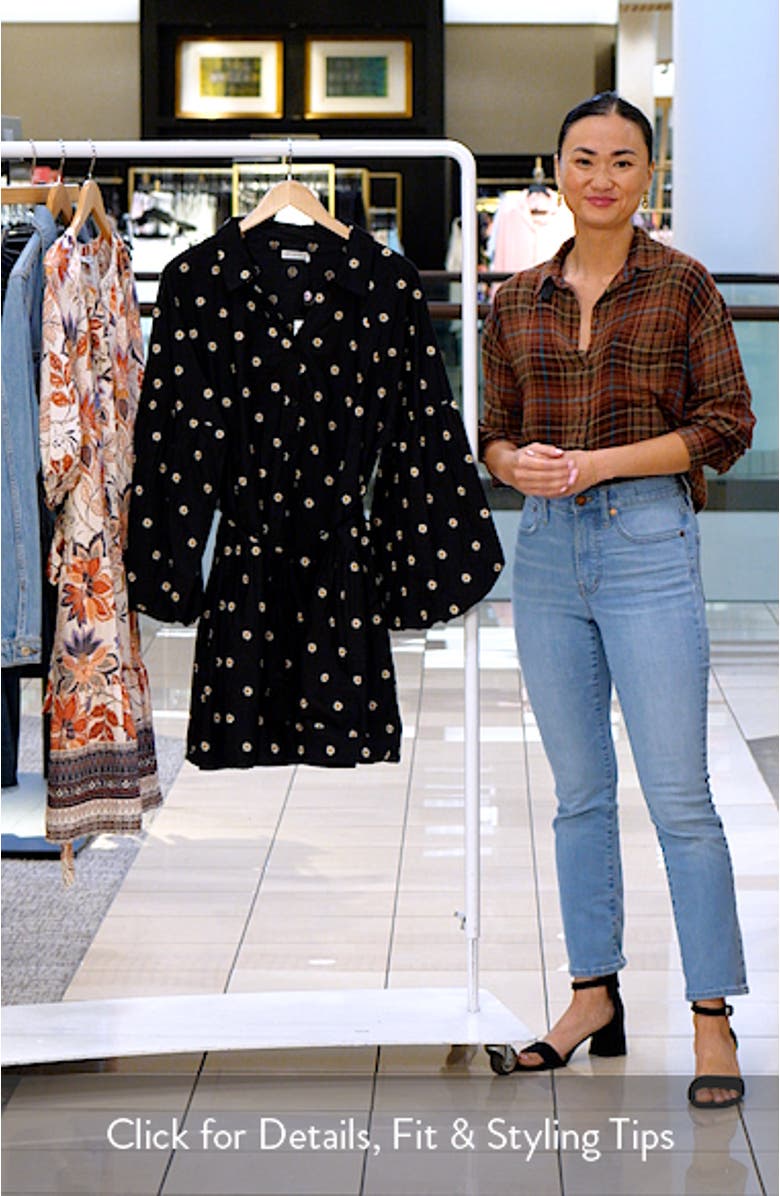 Embroidered Long Sleeve Babydoll Mini Shirtdress, sales video thumbnail