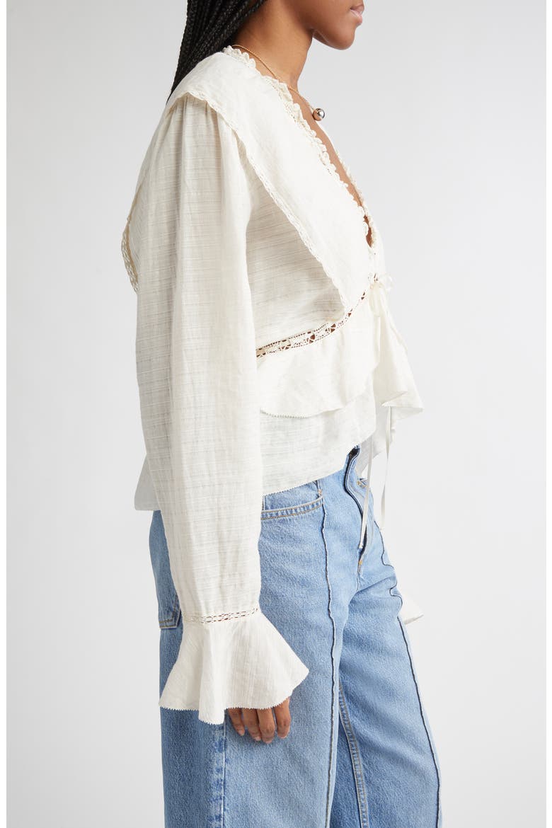 Damienne Cotton & Linen Blend Peplum Top, Alternate, color, ECRU