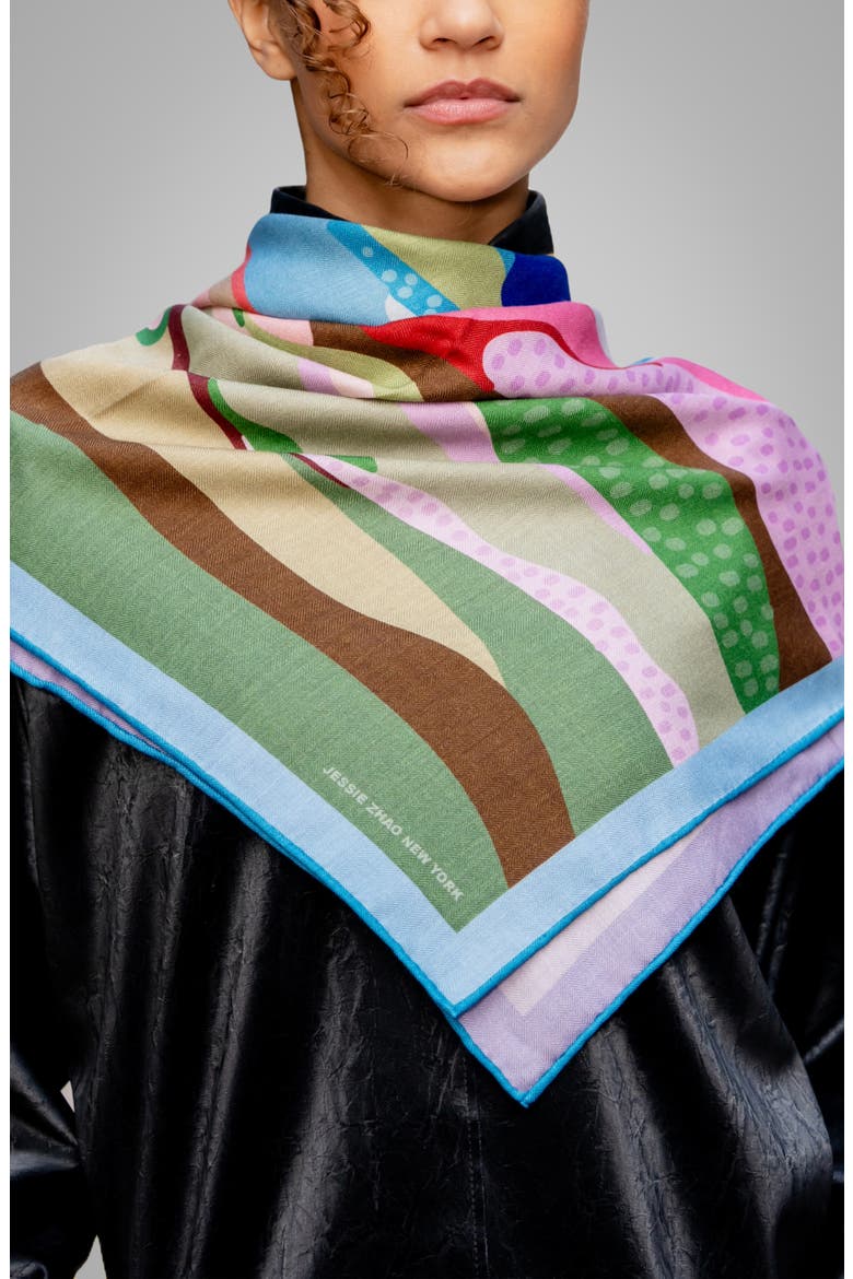 Double Sided Wool Silk Scarf Of Ocean Breeze, Alternate, color, Blue