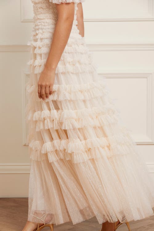 Needle & Thread Lisette Ruffle Off Shoulder Gown In Gold