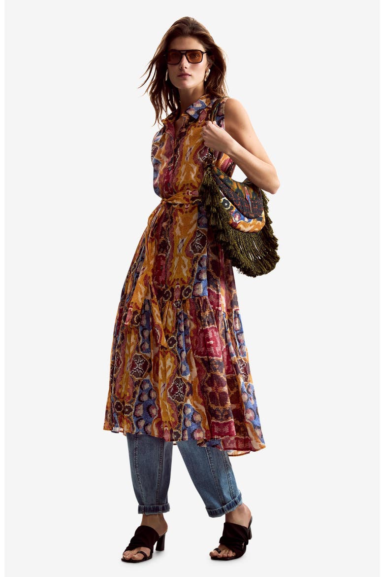 Abstract Print Sleeveless Dress, Alternate, color, BURGUNDY MULTI