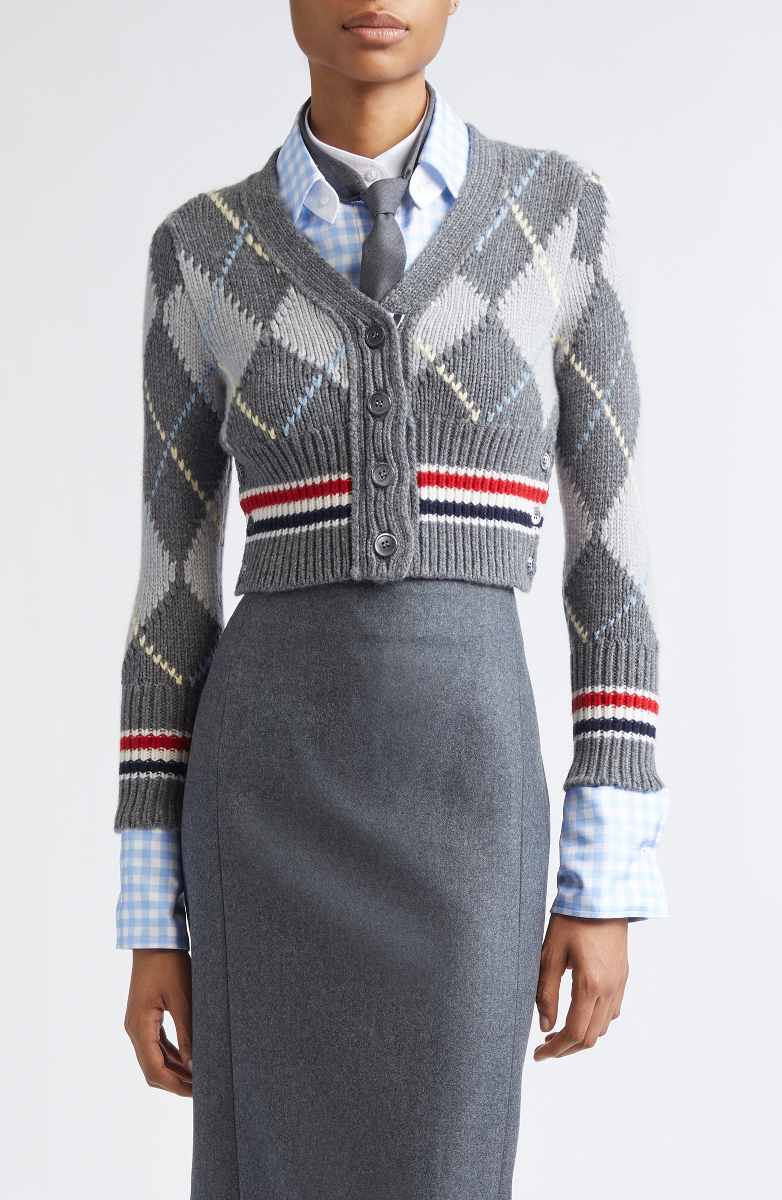 Argyle Intarsia Shrunken Virgin Wool Blend Cardigan