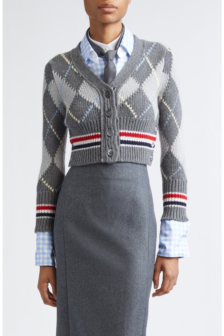 Argyle Intarsia Shrunken Virgin Wool Blend Cardigan, Main, color, TONAL GREY
