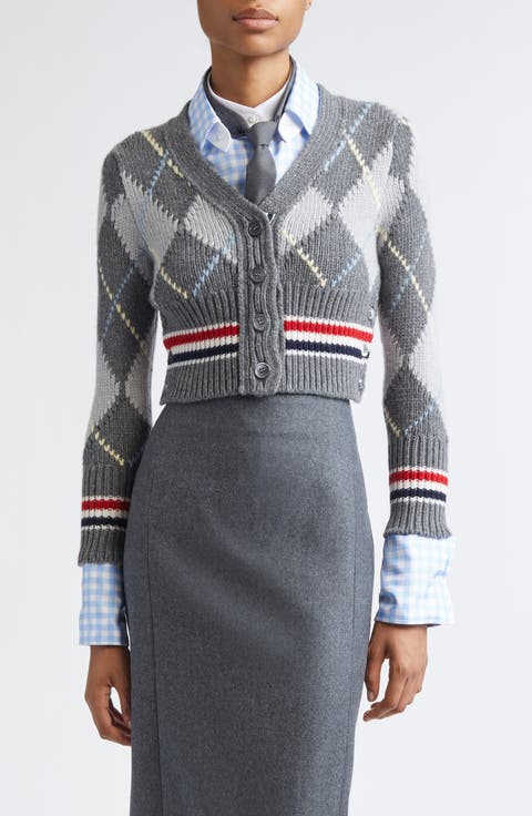 Argyle Intarsia Shrunken Virgin Wool Blend Cardigan