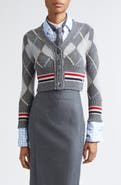 Thom Browne Argyle Intarsia Shrunken Virgin Wool Blend Cardigan