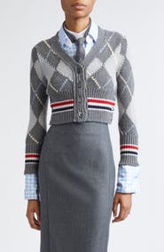 Thom Browne Argyle Intarsia Shrunken Virgin Wool Blend Cardigan