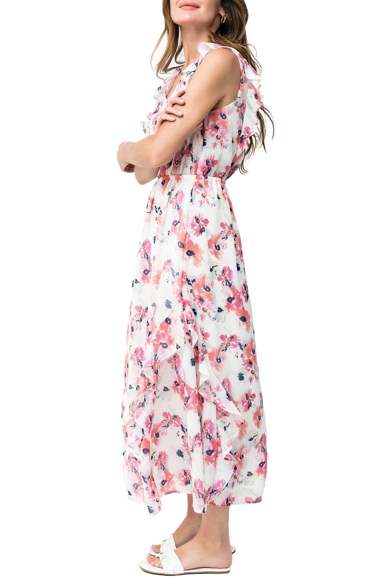 Floral Ruffle Detail Sleeveless Dress, Alternate, color, WHITE CORAL FLORAL