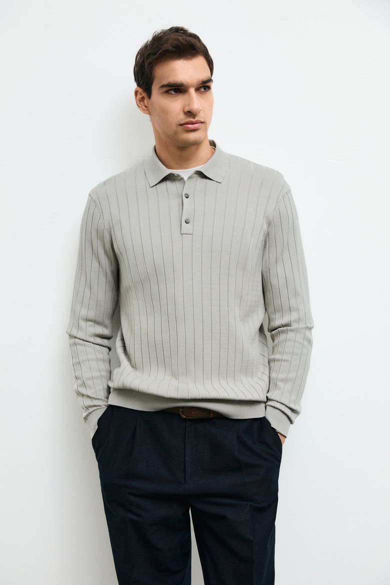 Men's Long Sleeve Polo Sweater, Alternate, color, Beige