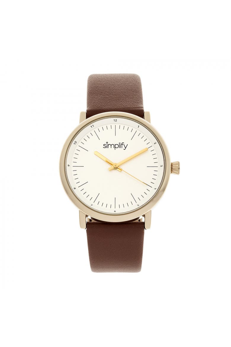 The 6200 Leather-Strap Watch, Main, color, White/Brown