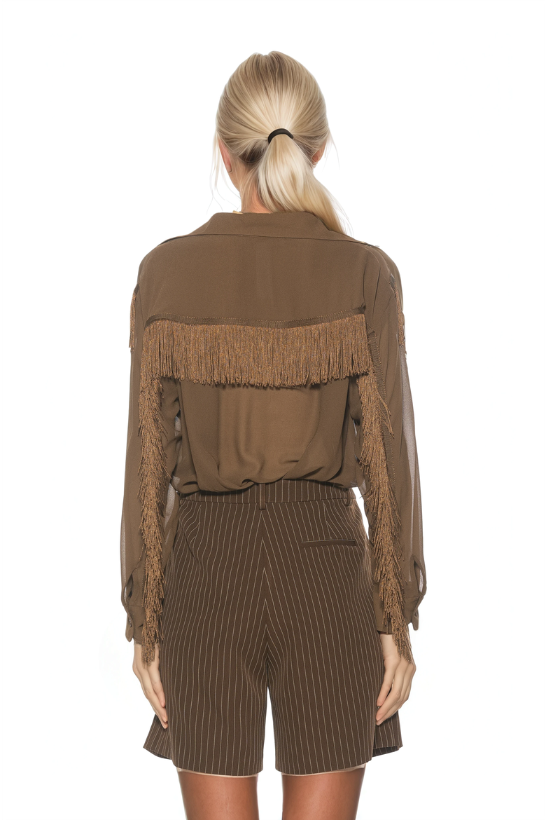 Kairos Oversized Fringe Shirt, Alternate, color, Brown