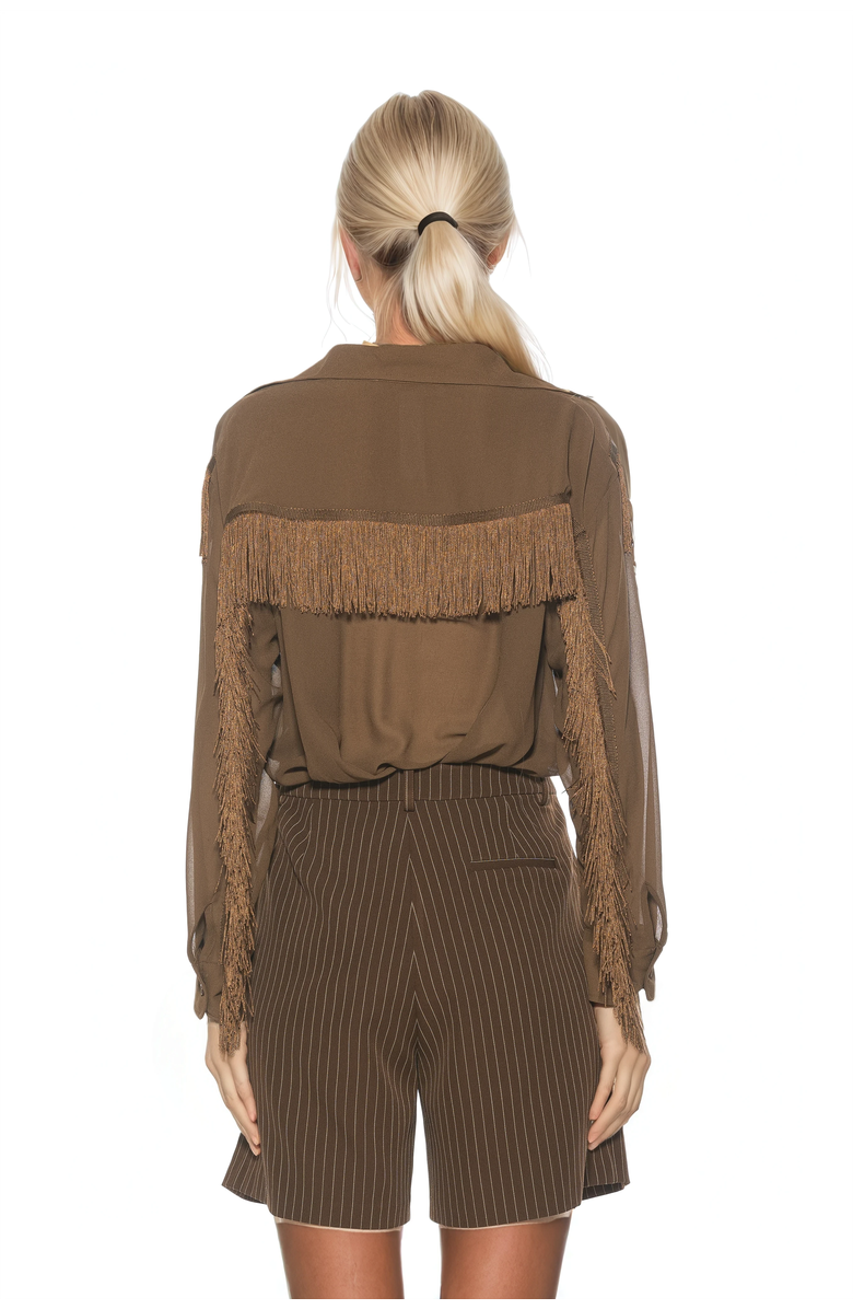 Alexia Admor Kairos Oversized Fringe Shirt, Alternate, color, Brown