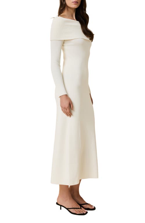 Solid & Striped The Sabrina Off The Shoulder Long Sleeve Sweater Dress In Neutral