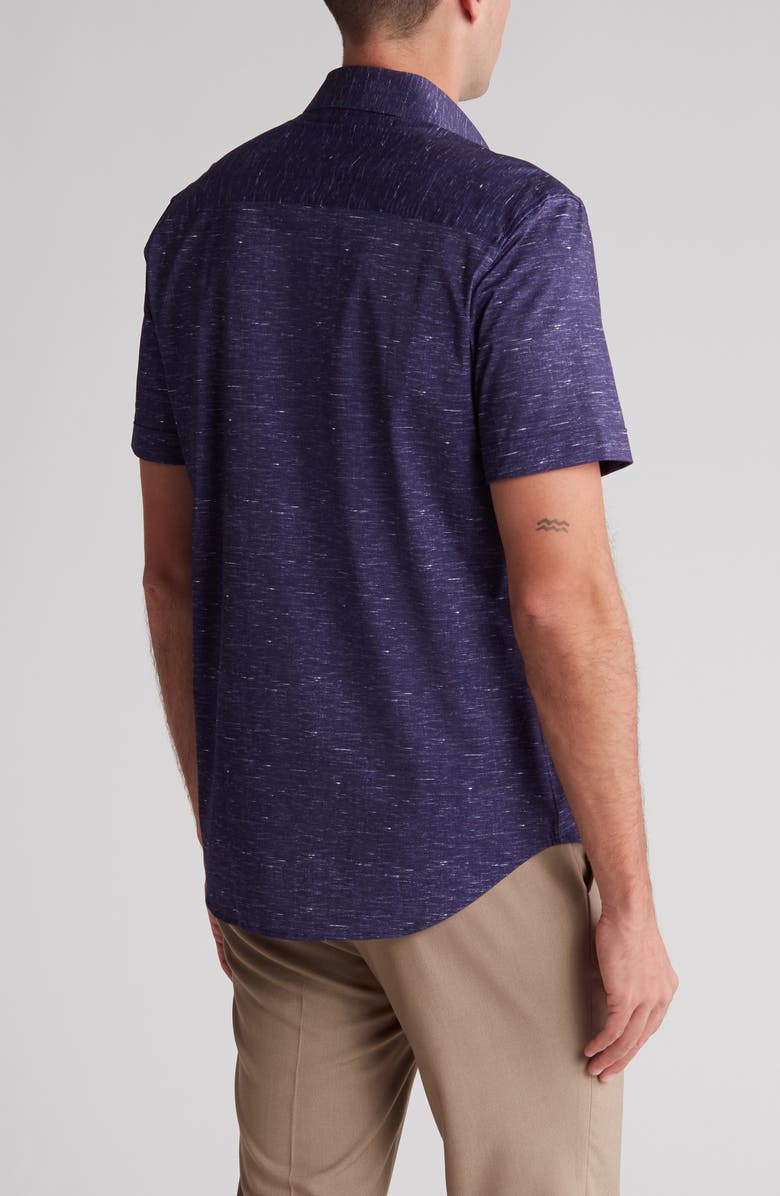 Bugatchi Miles OoohCotton<sup>®</sup> Heathered Short Sleeve Button-Up Shirt, Alternate, color, Midnight