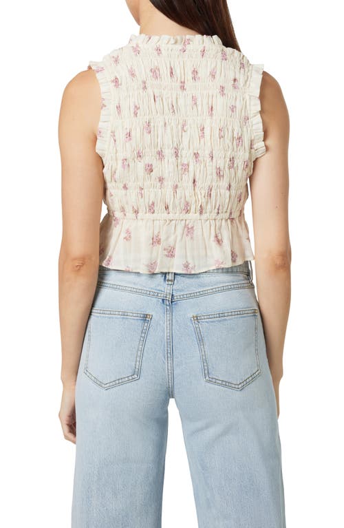Habitual Cotton Shirred Tie Front Top In Heather Rose/ivory