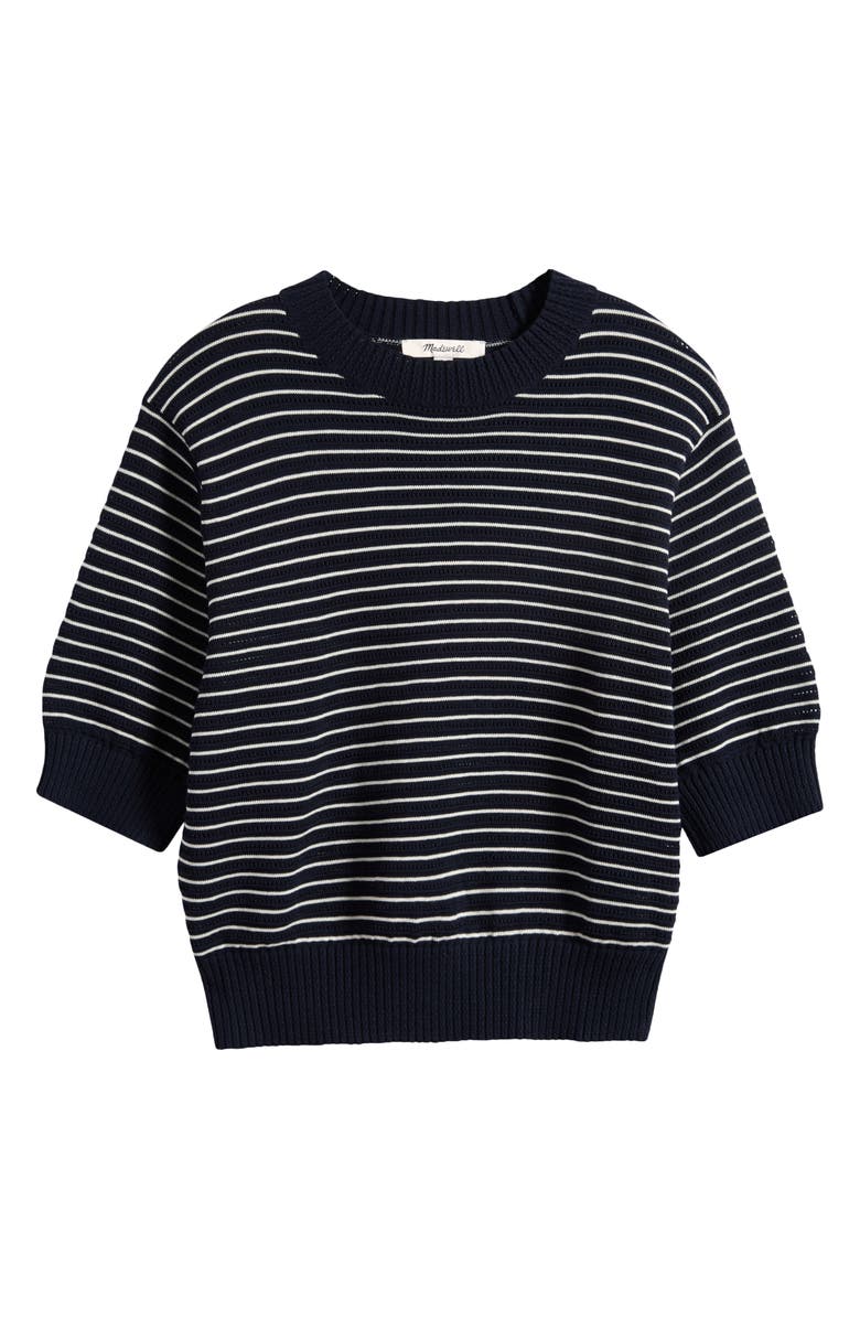 Madewell Textural Stitch Cotton Crewneck Sweater, Main, color, Navy And Ivory Mini Stripe