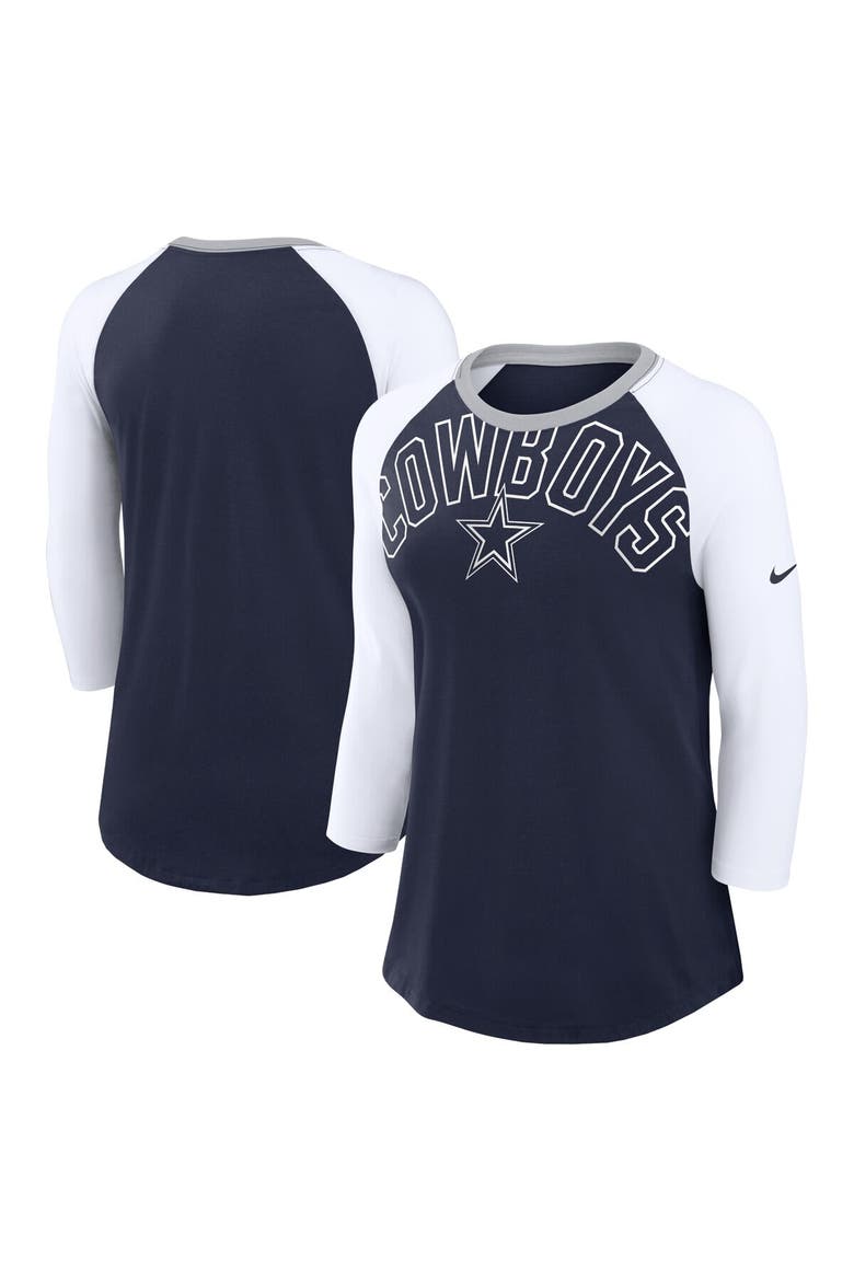 Women's Nike Navy/White Dallas Cowboys Knockout Arch Raglan Tri-Blend 3/4-Sleeve T-Shirt, Main, color, Navy