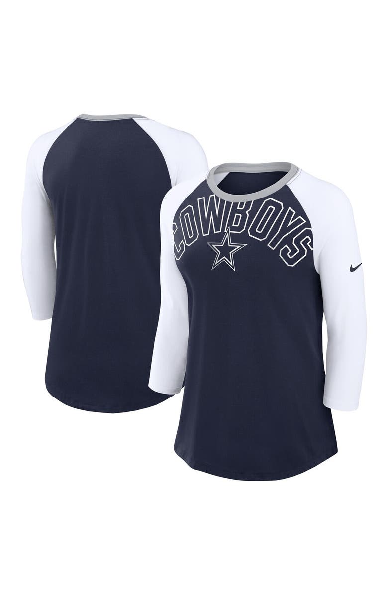 Nike Women's Nike Navy/White Dallas Cowboys Knockout Arch Raglan Tri-Blend 3/4-Sleeve T-Shirt, Main, color, Navy