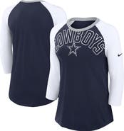 Nike Women's Nike Navy/White Dallas Cowboys Knockout Arch Raglan Tri-Blend 3/4-Sleeve T-Shirt
