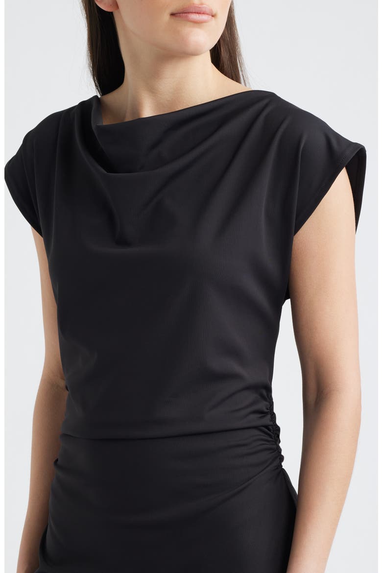 Draped Midi Dress, Alternate, color, BLACK