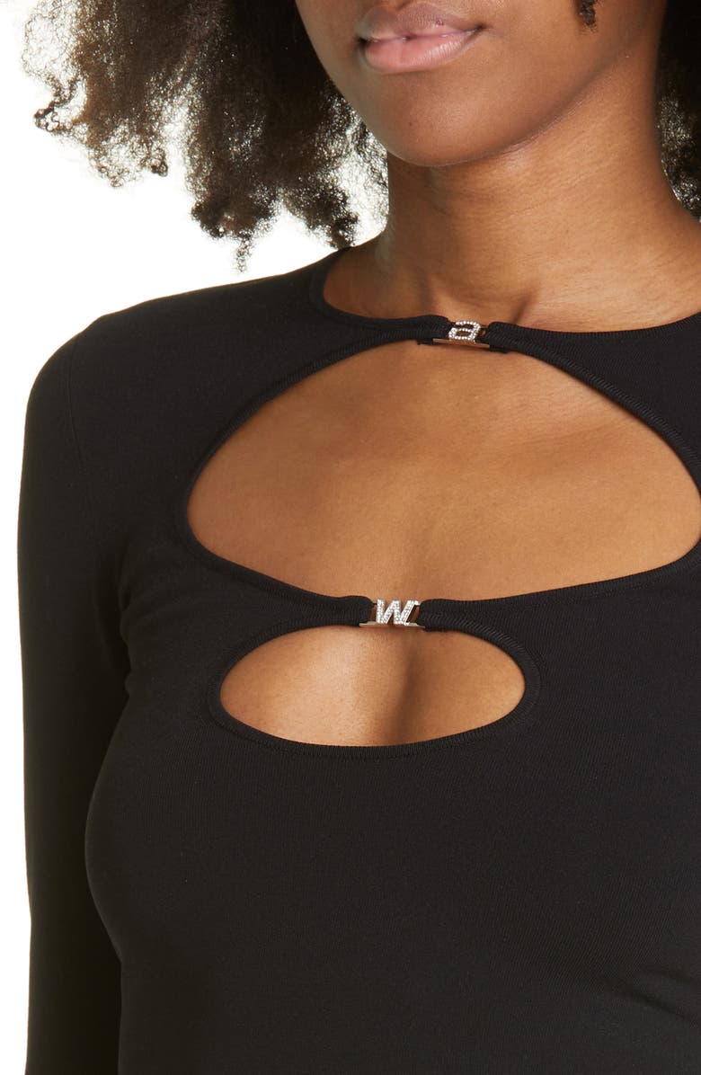 Alexander Wang Cutout Long Sleeve Crewneck Crop Top, Alternate, color, 