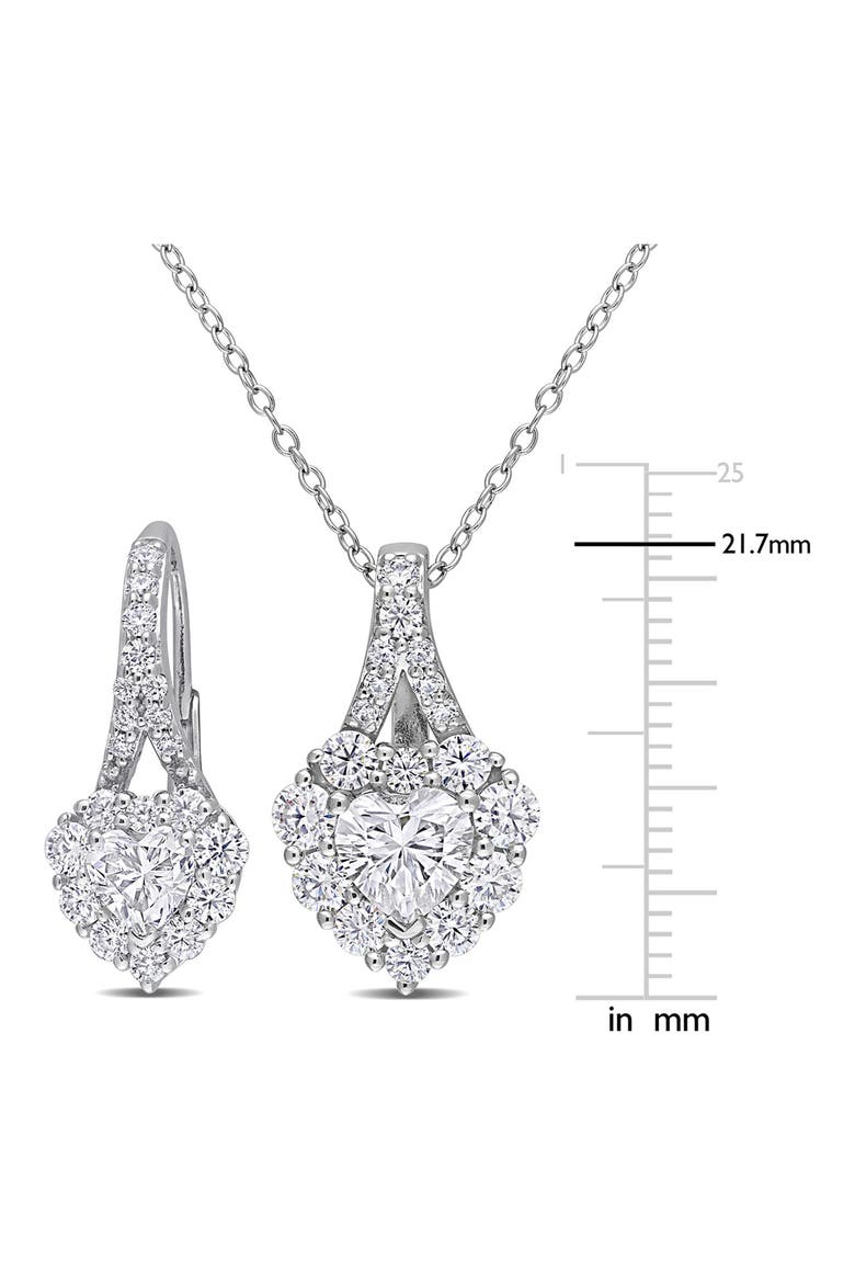Lab Grown Moissanite Heart Halo Pendant Necklace & Earrings Set, Alternate, color, SILVER