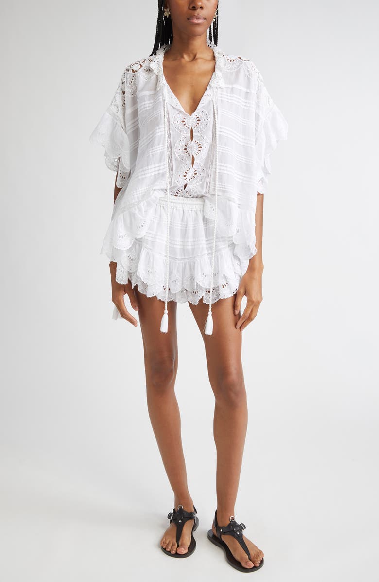 Isabel Marant Étoile Puria Cotton Eyelet Miniskirt, Alternate, color, White