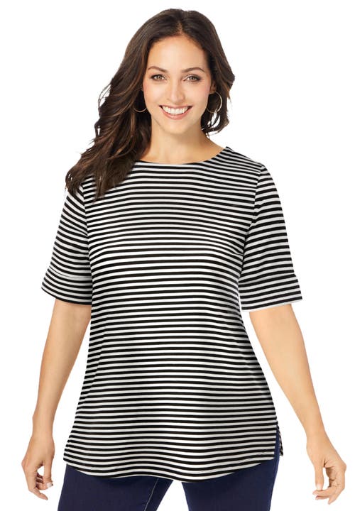 Jessica London Stretch Cotton Cuff Tee In Multi