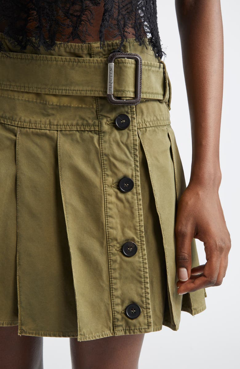 McQueen Pleated Twill Miniskirt, Alternate, color, Khaki
