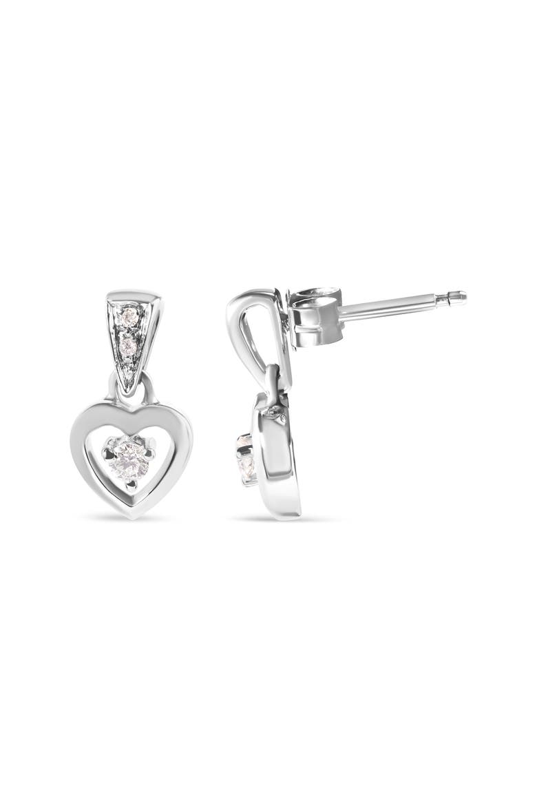 14K White Gold 1/6 Cttw Diamond Dangle Heart Stud Earrings, Alternate, color, White Gold