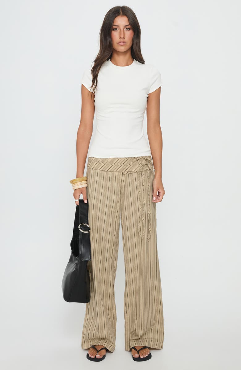 Princess Polly Seneca Wrap Waist Stripe Cotton Pants, Alternate, color, Beige Stripe