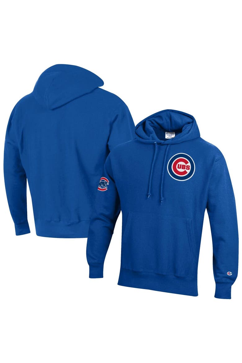 Men's Champion  Royal Chicago Cubs Reverse Weave Chenille Hoodie, Main, color, Royal