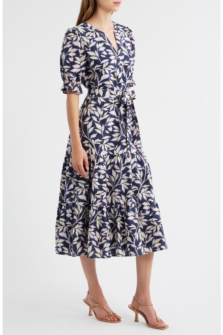 Eliana Print Tiered Midi Dress, Alternate, color, NAVY VINES