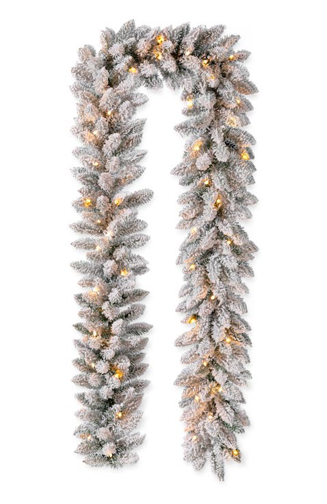 9ft Pre-Lit Snow Flocked Christmas Garland with Timer