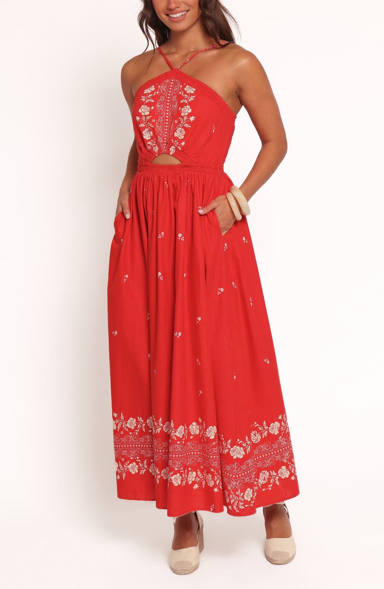 Petal & Pup Madi Floral Cutout Sleeveless Maxi Dress, Main, color, Red Floral Bandana