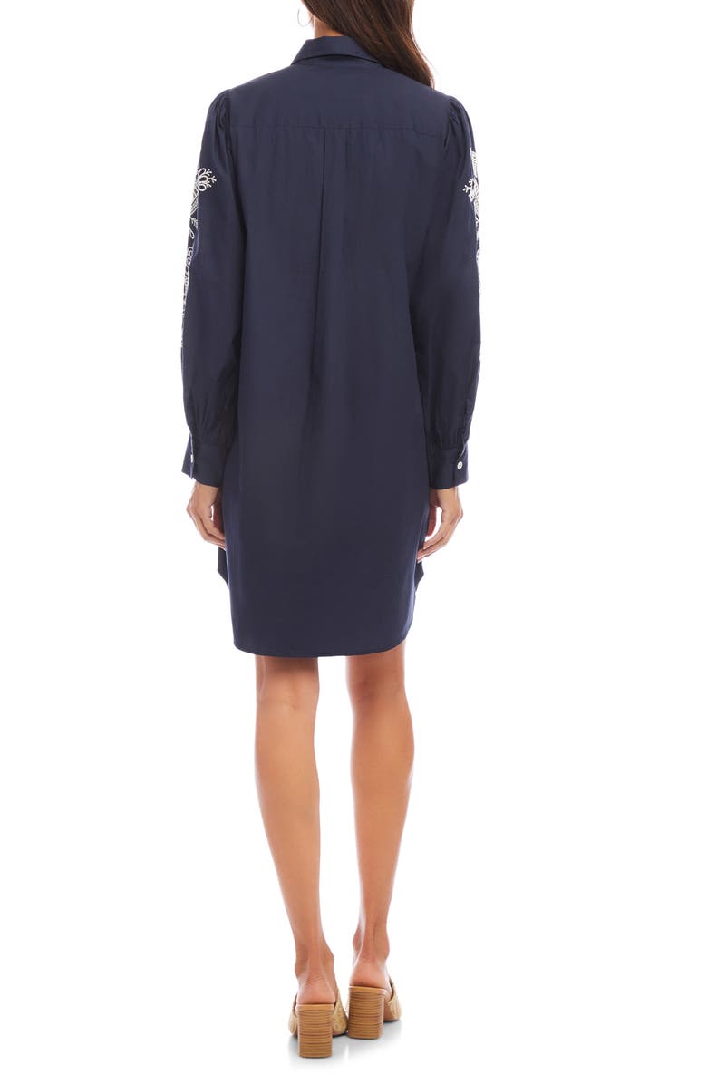 Karen Kane Floral Embroidery Long Sleeve Cotton Shirtdress, Alternate, color, Navy